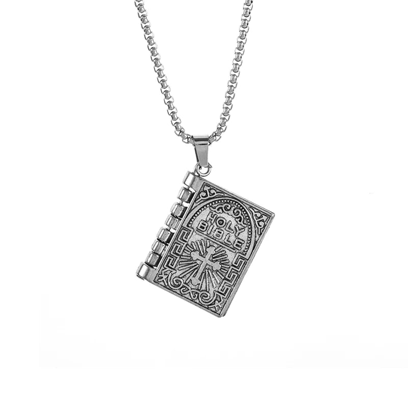 Openable Stainless Steel Vintage Bible Pendant