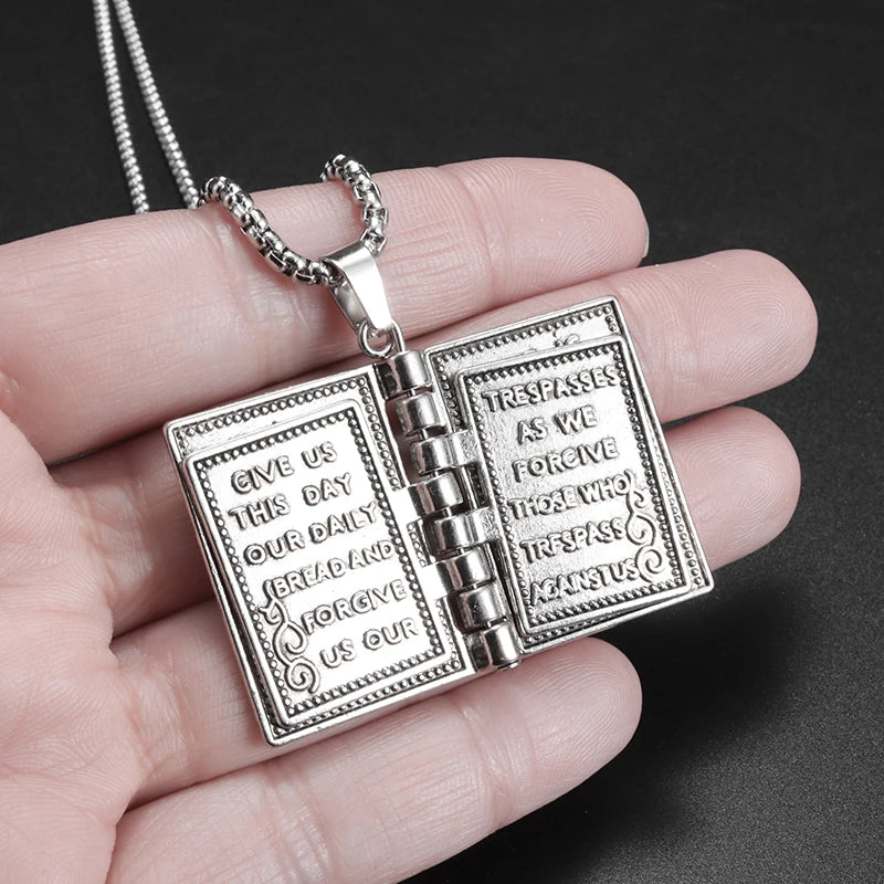 Openable Stainless Steel Vintage Bible Pendant