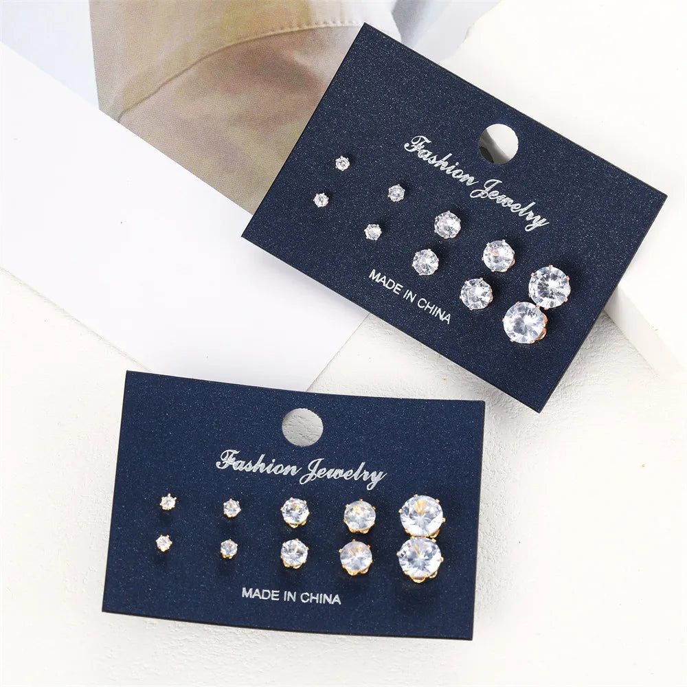 10PCs Shiny Cubic Zirconia Paved Stud Earrings Set