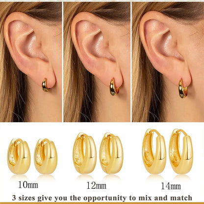 3 Pairs Chunky Golden Hoop Earrings Set