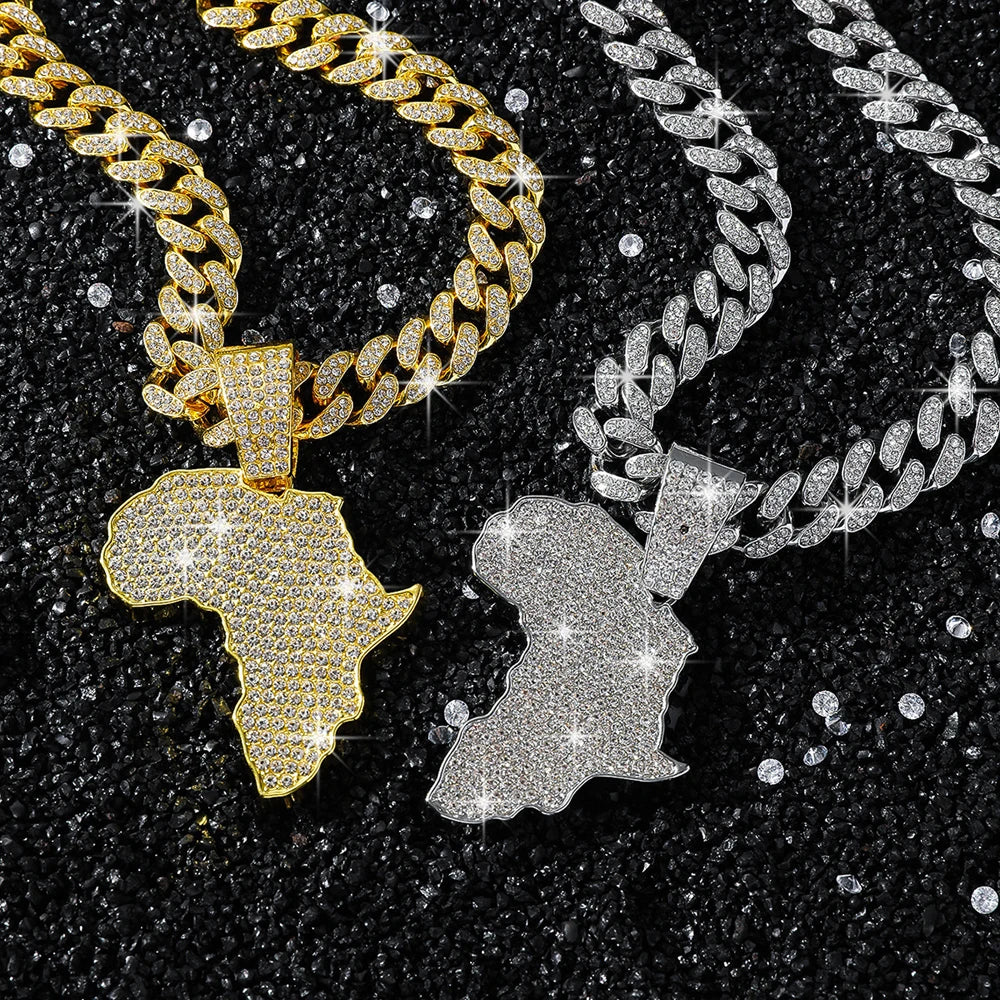 Africa Map Pendant Miami Cuban Chain