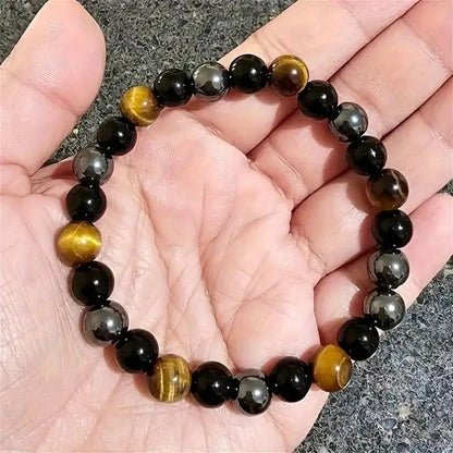 Natural Black Obsidian Hematite Tiger's Eye Bracelet