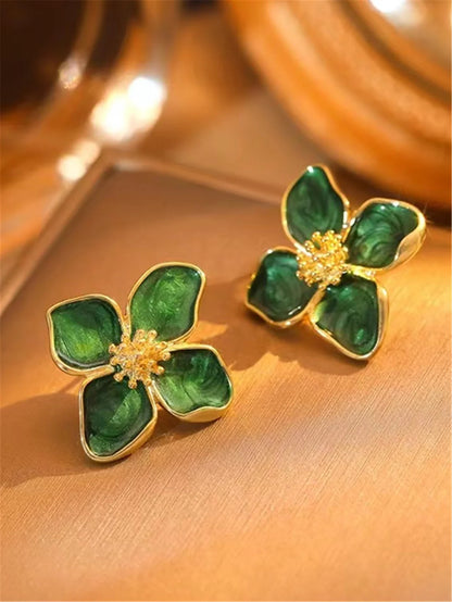 Hibiscus Dropped Glaze Flower Stud Earrings for Women