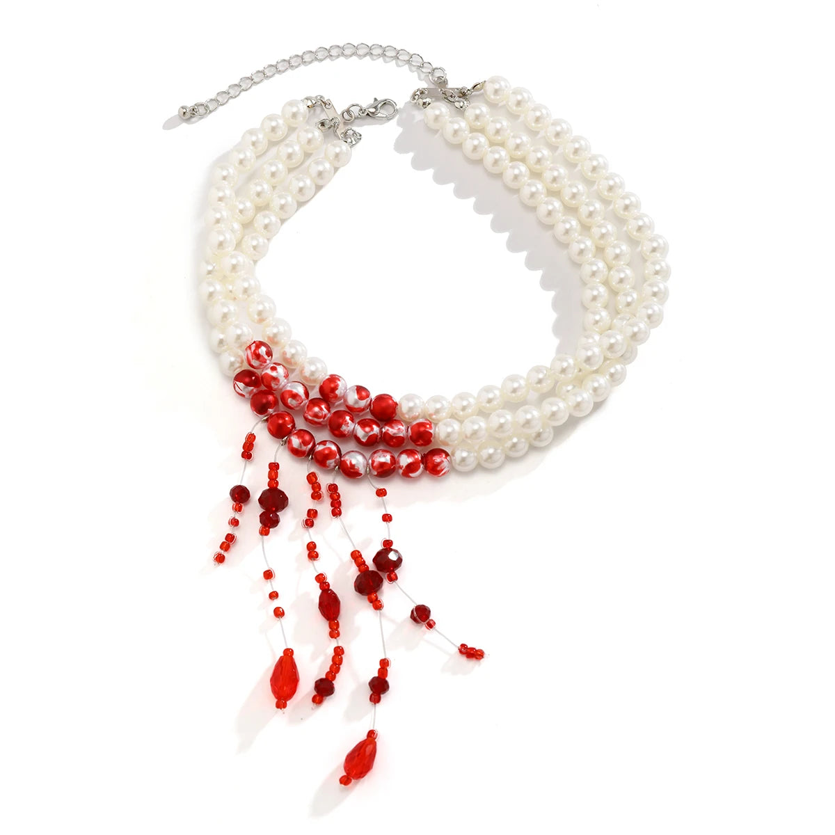 Red Blood Pearl Imitation Tassel Necklace