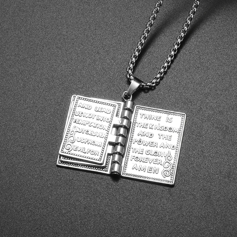 Openable Stainless Steel Vintage Bible Pendant