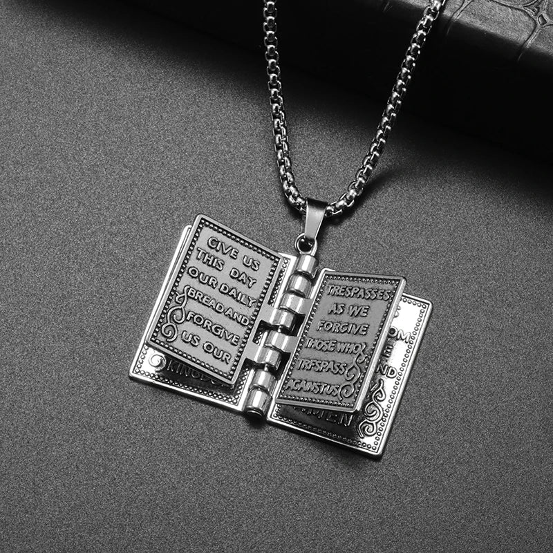 Openable Stainless Steel Vintage Bible Pendant