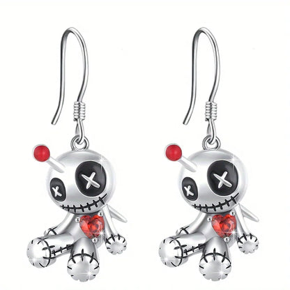 1 Pair Creative Red Heart Voodoo Doll Pendant Earrings