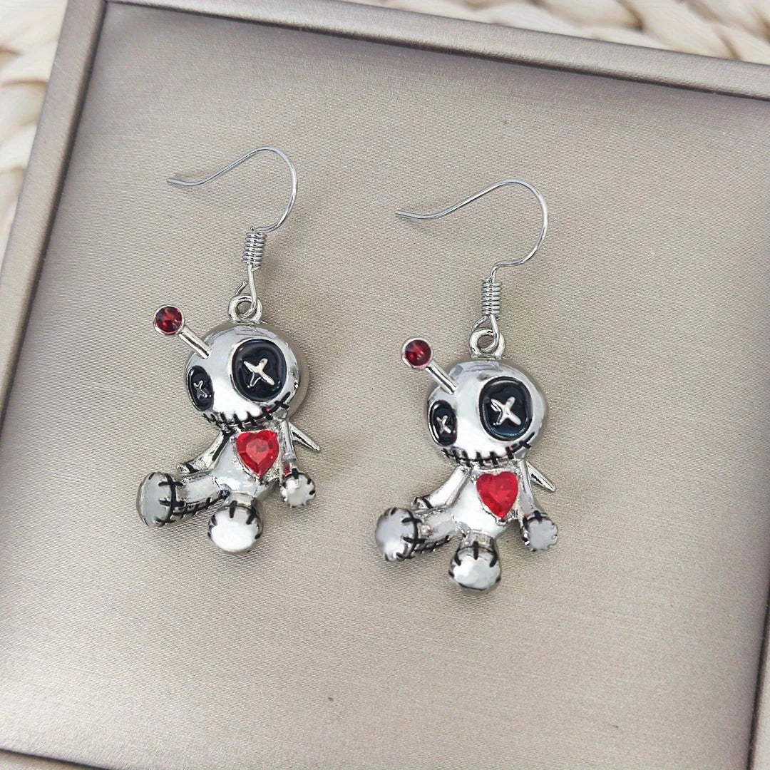 1 Pair Creative Red Heart Voodoo Doll Pendant Earrings