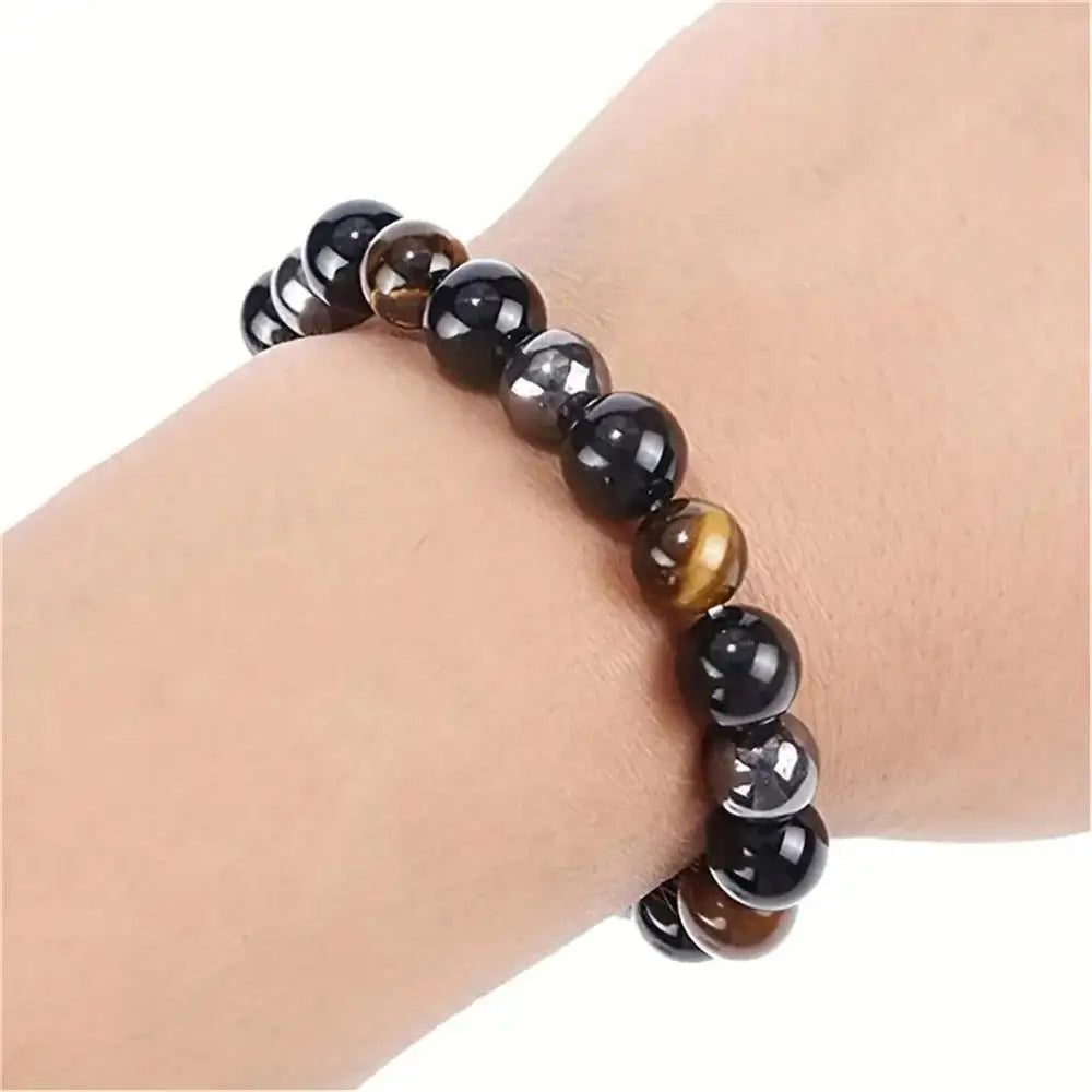 Natural Black Obsidian Hematite Tiger's Eye Bracelet