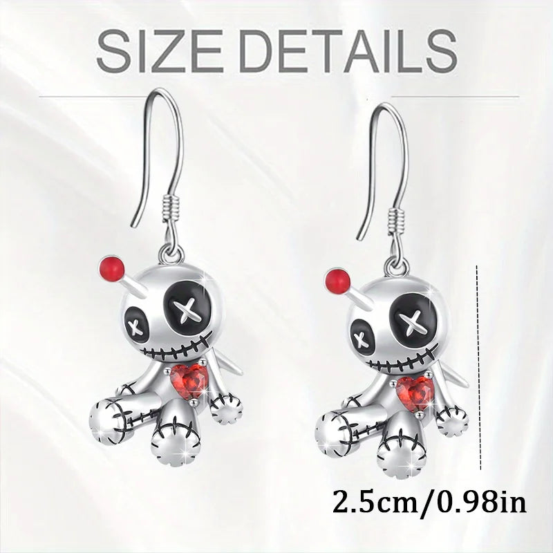 1 Pair Creative Red Heart Voodoo Doll Pendant Earrings