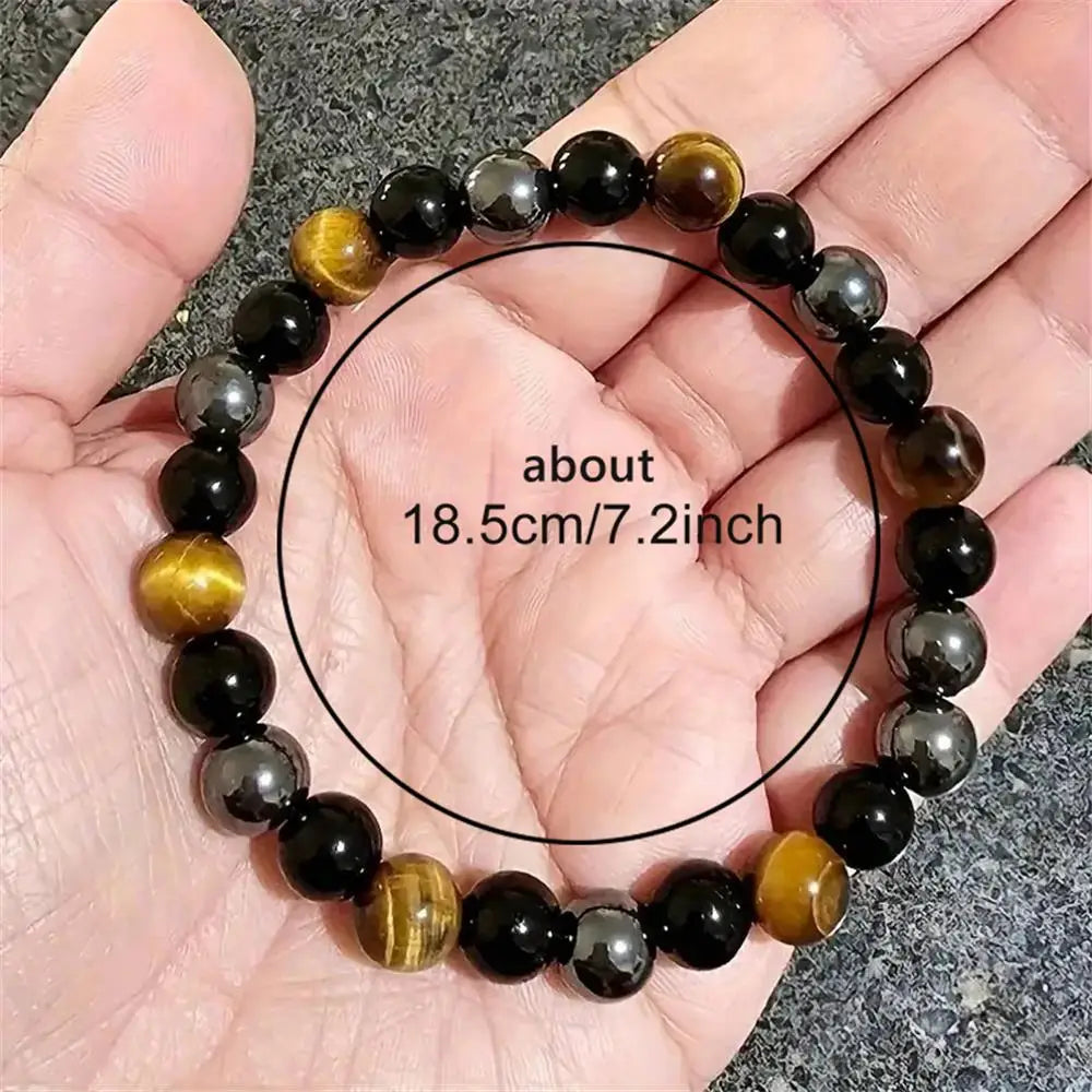 Natural Black Obsidian Hematite Tiger's Eye Bracelet