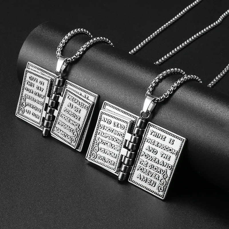 Openable Stainless Steel Vintage Bible Pendant