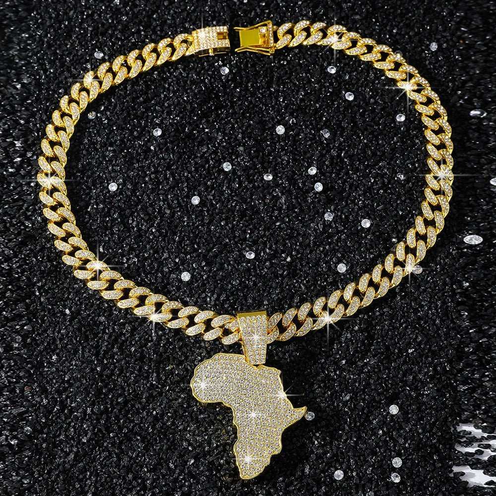 Africa Map Pendant Miami Cuban Chain