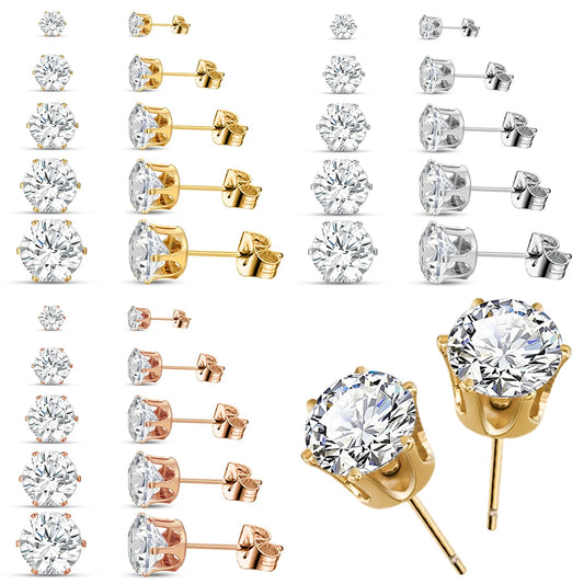 10PCs Shiny Cubic Zirconia Paved Stud Earrings Set