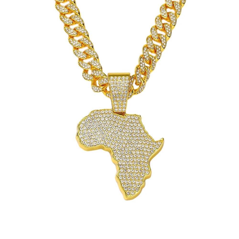 Africa Map Pendant Miami Cuban Chain